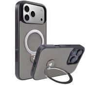 LUOTANL Slim Case for iPhone 17 Pro Max/17 Pro/Air/17, Genuine Leather Magnetic Ring Case Litchi Texture Shock Protection Cover,Grey,17