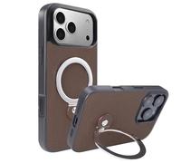 LUOTANL Slim Case for iPhone 17 Pro Max/17 Pro/Air/17, Genuine Leather Magnetic Ring Case Litchi Texture Shock Protection Cover,Brown,Air