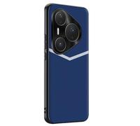 LUOTANL Stylish Case for HuaWei Pura 80 Ultra/80 Pro/80 Pro+/80, Metal Lens Protection Shockproof Vegan Leather Cover Silicone Soft Edge Shell,Blue,80 Pro+