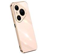 LUOTANL Ultra-Thin Case for HuaWei Pura 80 Ultra/80 Pro/80 Pro+/80, Rotating Ring Holder Shell Light Luxury Electroplated Gold Edge Bumper Case,Pink,80 Pro