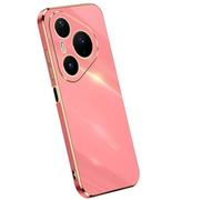 LUOTANL Ultra-Thin Case for HuaWei Pura 80 Ultra/80 Pro/80 Pro+/80, Rotating Ring Holder Shell Light Luxury Electroplated Gold Edge Bumper Case,Red,80 Pro