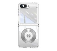 LUOTANL Ultrathin Case for Samsung Galaxy Z Flip 7, Magnetic Suction Finger Ring Back Case Clear Anti-Yellowing PC All -Inclusive Mobile Shell,White,Flip 7