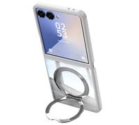 LUOTANL Ultrathin Case for Samsung Galaxy Z Flip 7, Magnetic Suction Rotating Ring Case Clear Anti-Yellowing PC Stylish Anti-Scratch Shell,White,Flip 7