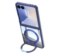 LUOTANL Ultrathin Case for Samsung Galaxy Z Flip 7, Magnetic Suction Rotating Ring Case Clear Anti-Yellowing PC Stylish Anti-Scratch Shell,Blue,Flip 7
