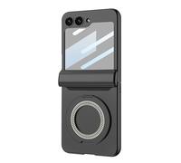LUOTANL Ultrathin Case for Samsung Galaxy Z Flip 7, Stylish Ring Holder Case Screen Protector All -Inclusive Magnetic Hinge PC Anti-Fall Shell,Black,Flip 7