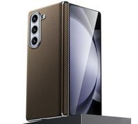 LUOTILAG Brown, Luxury Case for Samsung Galaxy Z Fold 6, Slim Magnetic Carbon Fiber Leather Cover, Military Grade Metal Lens Shockproof Bumper Hinge Case