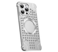 LUOTILAG Metal Case for iPhone 16 Pro Max/ 16Plus/ 16Pro/ 16, Edgeless Aviation Alloy Case Ventilate Hollow Back Magnetic Shockproof Slim Hard Shell,Silver,16 Pro Max