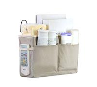 luou Bedside Hanging Storage Bag,Bedside Storage Pocket with Double hooks,Bedside Hanging Basket,Dormitory Bed Organiser Bag,Cotton and linen fabric,for Home School Bunk Bed(Grey)