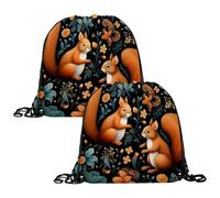 Luoweisi 2 Pack Drawstring Bags, Forest Squirrels PE Bags Drawstring Gym Bag String Swimming Sports Bag for School Sports Swimming Gym Travel, Beach