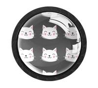 Luoweisi 4 PCS Cats Faces Cabinet Knobs, 35mm Round Drawer Knobs Dresser Handle, Single Hole Cupboard Handle with Screws for Kitchen Wardrobes Bathroom Home Decoration
