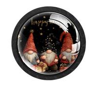 Luoweisi 4 Pcs Happy New Year Gnomes Cabinet Knobs, Round Dresser Drawer Knobs, Single Hole Dresser Handles for Kitchen Home Decorating, Cupboard, Wardrobe
