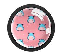 Luoweisi 4 PCS Hippo Pattern Cabinet Knobs, 35mm Round Drawer Knobs Dresser Handle, Single Hole Cupboard Handle with Screws for Kitchen Wardrobes Bathroom Home Decoration