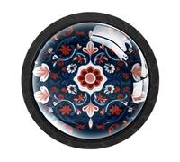 Luoweisi 4 Pcs Norwegian Folk Style Flower Cabinet Knobs, Round Dresser Drawer Knobs, Single Hole Dresser Handles for Kitchen Home Decorating, Cupboard, Wardrobe