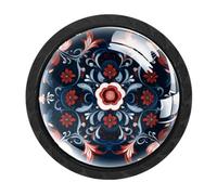Luoweisi 4 Pcs Norwegian Rosemaling Folk Style Flower Cabinet Knobs, Round Dresser Drawer Knobs, Single Hole Dresser Handles for Kitchen Home Decorating, Cupboard, Wardrobe