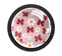 Luoweisi 4 Pcs Red Bows Daisy Cabinet Knobs, Round Dresser Drawer Knobs, Single Hole Dresser Handles for Kitchen Home Decorating, Cupboard, Wardrobe