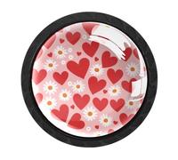 Luoweisi 4 Pcs Red Hearts Daisy Cabinet Knobs, Round Dresser Drawer Knobs, Single Hole Dresser Handles for Kitchen Home Decorating, Cupboard, Wardrobe
