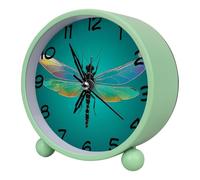 Luoweisi Analog Alarm Clock Green Dragonfly, Silent Non-Ticking with Night Light, Battery Operated, Round Desk Alarm Clock for Office, Bedroom, Elderly, Adults, Children, Student Gifts