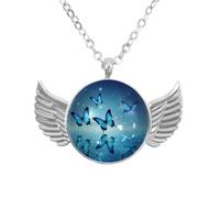 Luoweisi Angel Wings Necklace with Blue Butterflies on Water, Aluminum Alloy Jewelry Gifts for Men Women