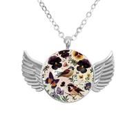 Luoweisi Angel Wings Necklace with Butterflies Birds Pansies, Aluminum Alloy Jewelry Gifts for Men Women