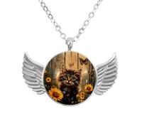 Luoweisi Angel Wings Necklace with Cat Butterflies Daisy on Plank, Aluminum Alloy Jewelry Gifts for Men Women