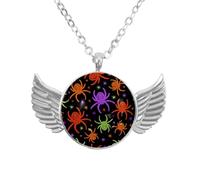 Luoweisi Angel Wings Necklace with Colorful Spider, Zinc Alloy Pendant Jewelry Gifts for Men Women