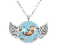 Luoweisi Angel Wings Necklace with Cute Otters, Zinc Alloy Jewelry Gifts for Men Women
