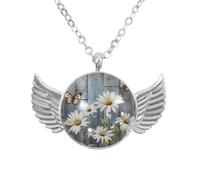 Luoweisi Angel Wings Necklace with Daisy Butterflies on Plank, Aluminum Alloy Jewelry Gifts for Men Women