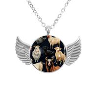 Luoweisi Angel Wings Necklace with Farm Animals, Zinc Alloy Pendant Jewelry Gifts for Men Women