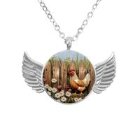 Luoweisi Angel Wings Necklace with Farm Chicken Daisy, Aluminum Alloy Jewelry Gifts for Men Women