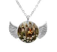 Luoweisi Angel Wings Necklace with Farm Chickens Chicks Daisy, Aluminum Alloy Jewelry Gifts for Men Women