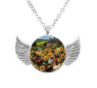 Luoweisi Angel Wings Necklace with Farm Chickens Sunflowers, Aluminum Alloy Jewelry Gifts for Men Women
