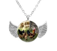 Luoweisi Angel Wings Necklace with Farm Rooster Chicken, Zinc Alloy Jewelry Gifts for Men Women