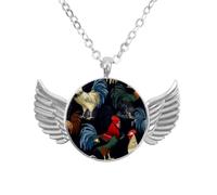 Luoweisi Angel Wings Necklace with Farm Rooster, Zinc Alloy Pendant Jewelry Gifts for Men Women