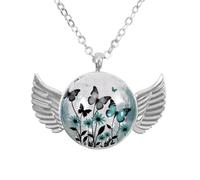 Luoweisi Angel Wings Necklace with Farm Teal Daisy Floral Butterfly, Zinc Alloy Jewelry Gifts for Men Women