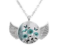 Luoweisi Angel Wings Necklace with Farm Teal Daisy Flowers Butterfly, Zinc Alloy Jewelry Gifts for Men Women