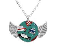 Luoweisi Angel Wings Necklace with Fire Truck Ambulance Police Car, Zinc Alloy Pendant Jewelry Gifts for Men Women