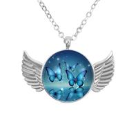 Luoweisi Angel Wings Necklace with Glowing Butterflies on Water, Aluminum Alloy Jewelry Gifts for Men Women