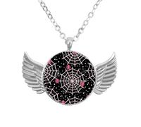 Luoweisi Angel Wings Necklace with Halloween Spider Web, Zinc Alloy Pendant Jewelry Gifts for Men Women