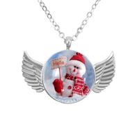Luoweisi Angel Wings Necklace with Hello Snowman Winter, Zinc Alloy Pendant Jewelry Gifts for Men Women