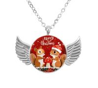 Luoweisi Angel Wings Necklace with Merry Christmas Squirrels, Aluminum Alloy Jewelry Gifts for Men Women