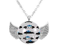 Luoweisi Angel Wings Necklace with Police Car, Aluminum Alloy Jewelry Gifts for Men Women