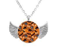 Luoweisi Angel Wings Necklace with Pumpkin Skull Bat Spider, Zinc Alloy Pendant Jewelry Gifts for Men Women