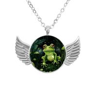 Luoweisi Angel Wings Necklace with Rainy Day Frog, Zinc Alloy Pendant Jewelry Gifts for Men Women