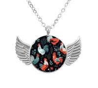 Luoweisi Angel Wings Necklace with Rooster Farm Animals, Zinc Alloy Pendant Jewelry Gifts for Men Women