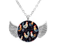 Luoweisi Angel Wings Necklace with Rooster Farm, Zinc Alloy Pendant Jewelry Gifts for Men Women