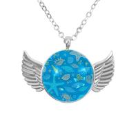 Luoweisi Angel Wings Necklace with Sea Crabs Seashells, Zinc Alloy Pendant Jewelry Gifts for Men Women