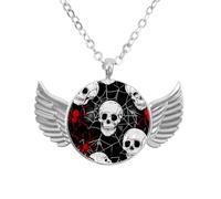 Luoweisi Angel Wings Necklace with Skull Spider Webs, Zinc Alloy Jewelry Gifts for Men Women