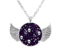 Luoweisi Angel Wings Necklace with Skull Spider, Zinc Alloy Pendant Jewelry Gifts for Men Women
