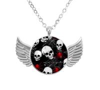 Luoweisi Angel Wings Necklace with Skulls Spider Webs, Zinc Alloy Jewelry Gifts for Men Women
