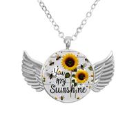 Luoweisi Angel Wings Necklace with Sunshine Sunflowers, Aluminum Alloy Jewelry Gifts for Men Women